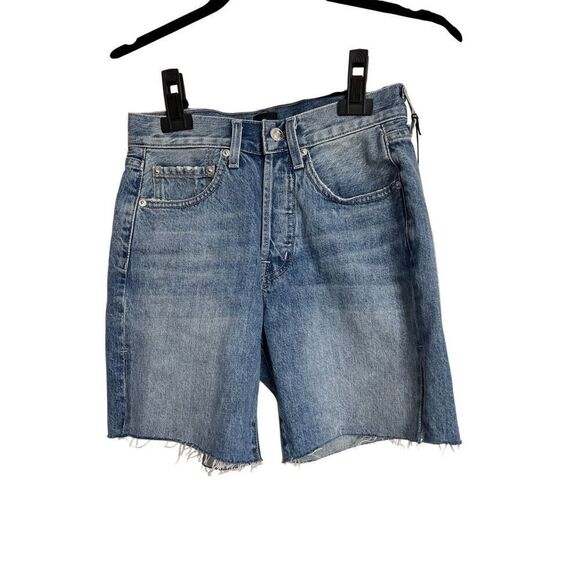 Edwin CAI Short Womens Size 24 Corsica Blue Denim Frayed Hem 7" NWT - Picture 1 of 11